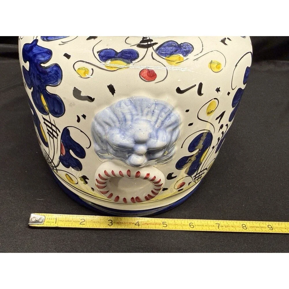 Deruta Italy Hand Painted Biscotti Large Oval Cookie Jar Canister Rooster VTG